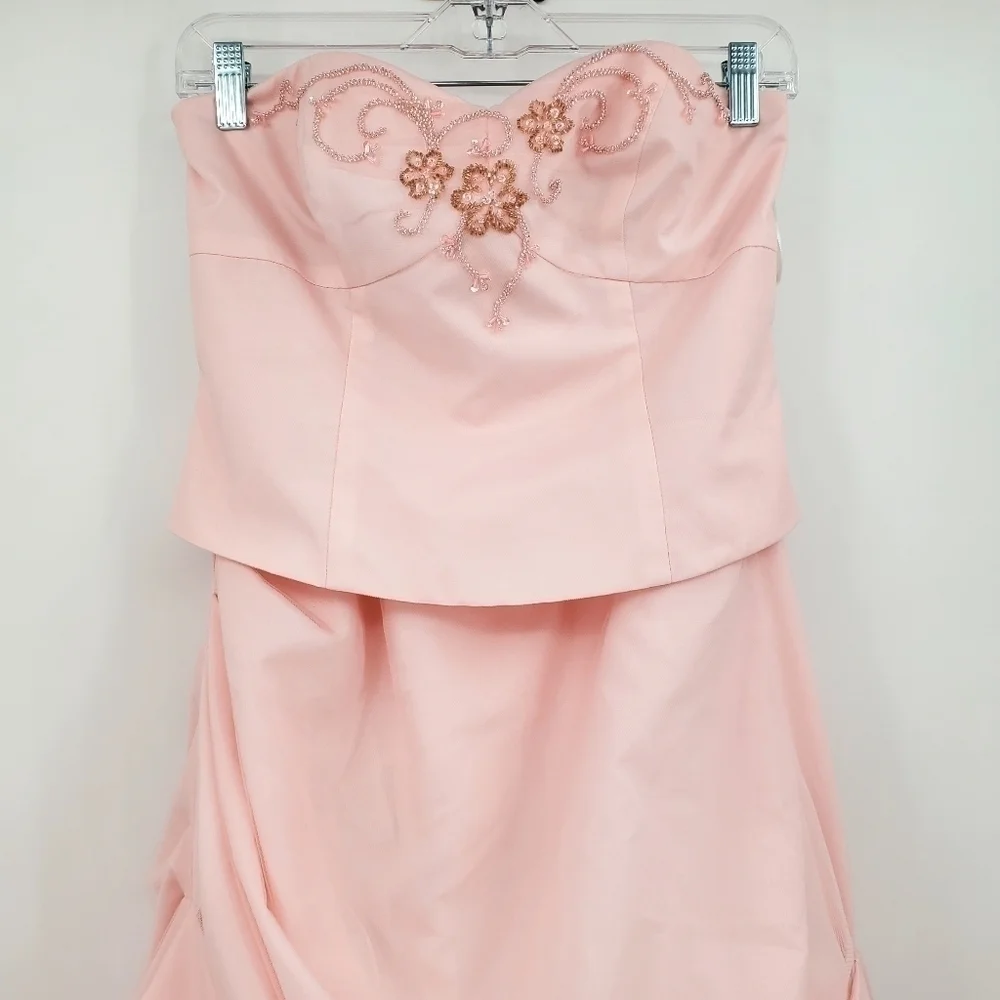 David's Bridal Pink Beaded Floor Lenght Gown